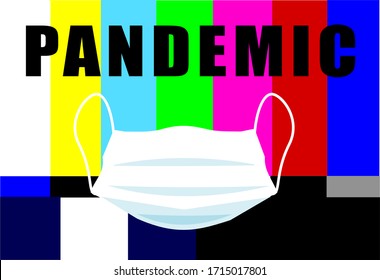 Patrón de pruebas televisivas con advertencia de máscara y pandemia