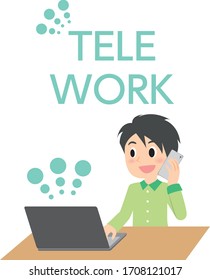 telework woman and PC illust set