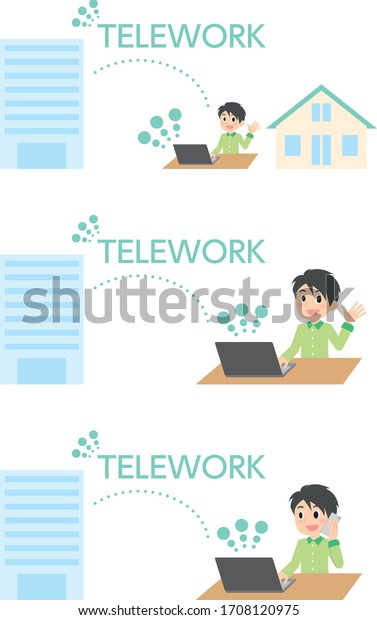 Telework Woman Pc Illust Set Stock Vector Royalty Free