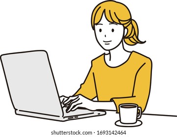 Telework woman working from home with a laptop