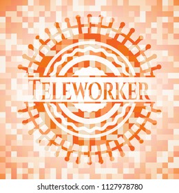 Teleworker abstract emblem, orange mosaic background