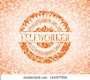 Teleworker abstract orange mosaic emblem