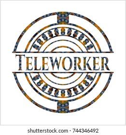 Teleworker arabic style emblem. Arabesque decoration.