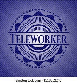 Teleworker badge with denim background