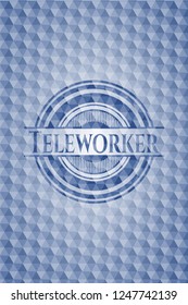 Teleworker blue polygonal badge.