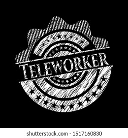 Teleworker chalk emblem written on a blackboard. Vector Illustration. Detailed.
