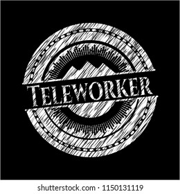  Teleworker chalkboard emblem on black board