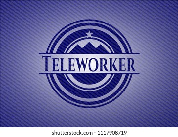Teleworker emblem with jean background