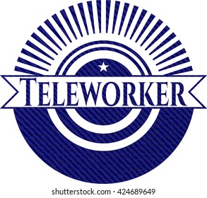 Emblema teleworker con textura jean