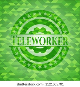 Teleworker green emblem. Mosaic background