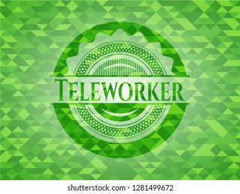 Teleworker green emblem with mosaic background