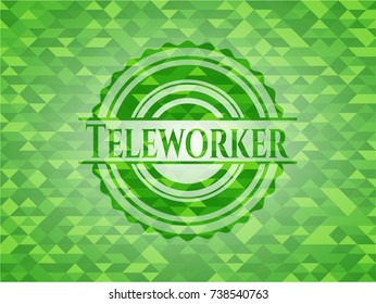 Teleworker green emblem. Mosaic background