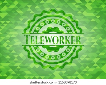 Teleworker green emblem with mosaic ecological style background