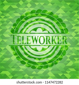 Teleworker green emblem with triangle mosaic background