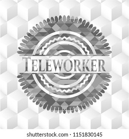 Teleworker grey badge with geometric cube white background