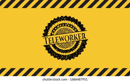 Signo de advertencia interior de Teleworker, emblema negro de grunge. Ilustración vectorial. Detallado.