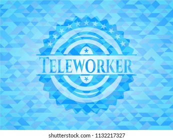 Teleworker light blue emblem with mosaic background