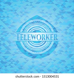 Teleworker light blue emblem with triangle mosaic background