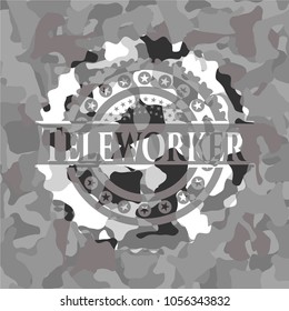 Teleworker on grey camo pattern