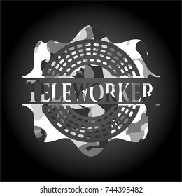 Teleworker on grey camo pattern