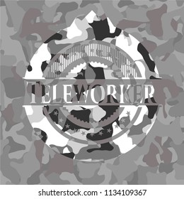 Teleworker on grey camouflage pattern
