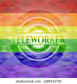 Teleworker on mosaic background with the colors of the LGBT flag