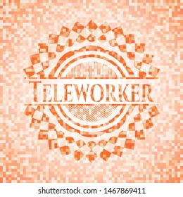 Teleworker orange mosaic emblem with background