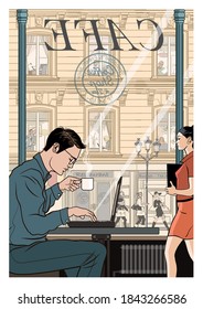 Teleworking, co working, working from home - vector illustration 
