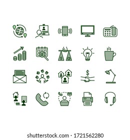 Teleworking , working from home, work remote vector icon set. Vector illustration included icon as freelance worker with laptop, workspace, pc monitor. Stay safe at home and working. Editable Stroke.