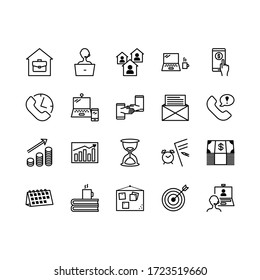 Teleworking , Working From Home, Work Remote Vector Icon Set. Vector Illustration Included Icon As Freelance Worker With Laptop, Workspace, Pc Monitor. Stay Safe At Home And Working. Editable Stroke.