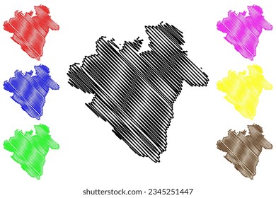 Telford and Wrekin Unitary authority area, borough (United Kingdom of Great Britain and Northern Ireland, Ceremonial county Shropshire, Salop, Shrops or Salopian, England) map vector, scribble sketch