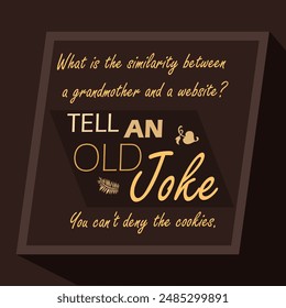 Tell An Old Joke Day event banner. A board containing jokes on a dark brown background to celebrate on July 24th