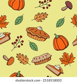 tell Pumpkin and Pumpkin Pie Pattern background,pumpkinpattern,pieleafthanksgivingseamlessseason,wallpaperoctoberorangeseasonal,vector