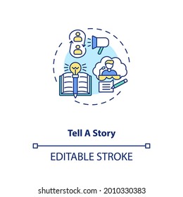 Tell story concept icon. Leader speaking motivational information idea thin line illustration. Coaching talking to audience. Vector isolated outline RGB color drawing. Editable stroke