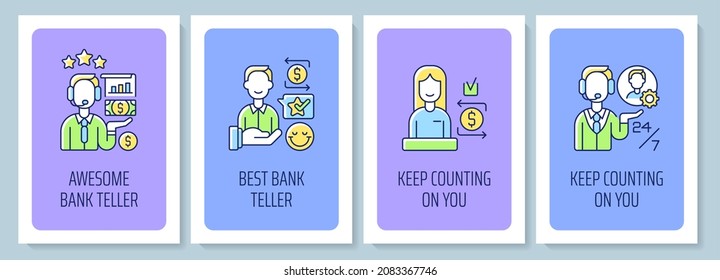 Teller appreciation week greeting card with color icon element set. Bank tellers. Postcard vector design. Decorative flyer with creative illustration. Notecard with congratulatory message