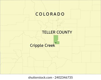 Teller County and statutory city of Cripple Creek location on Colorado state map