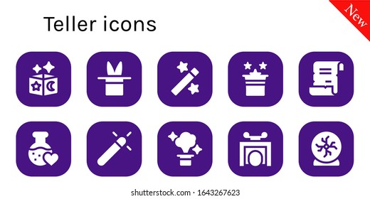 juego de iconos del cajero. 10 iconos llenos de cajero. Incluye magia, hechizo, poción de amor, íconos de bola de cristal