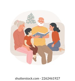 Telling children Christmas story isolated cartoon vector illustration  Smiling grandparent telling Christmas stories to kid  religious festivals  holy days and family vector cartoon 
