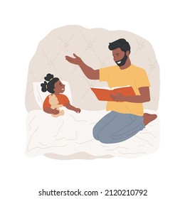 Telling fairy tale abstract concept vector illustration. Parent telling story to child, reading fairy tale before sleep, bedtime storytelling, homeschooling, parental daycare abstract metaphor.