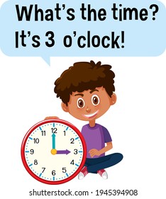 Telling time with a boy holding a clock illustration
