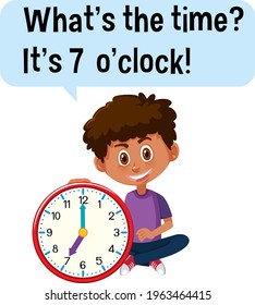 Telling time with a boy holding a clock illustration