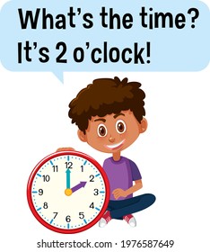 Telling time with a boy holding a clock illustration