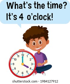 Telling time with a boy holding a clock illustration