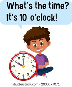 Telling time with a boy holding a clock illustration