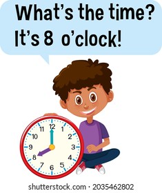 Telling time with a boy holding a clock illustration