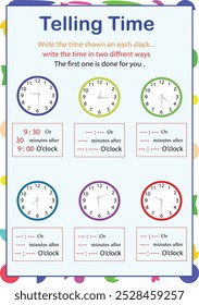 Telling Time Math Activity for kids 