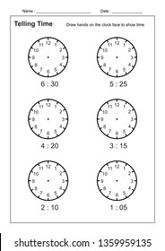 Telling Time Telling the Time Practice for Children Worksheets for Learning to Tell Time game Time Worksheets vector
