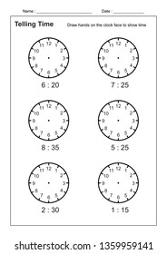 Telling Time Telling the Time Practice for Children Worksheets for Learning to Tell Time game Time Worksheets vector
