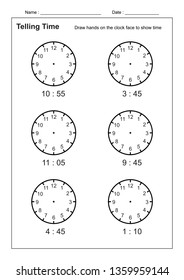 Telling Time Telling the Time Practice for Children Worksheets for Learning to Tell Time game Time Worksheets vector

