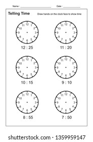 Telling Time Telling the Time Practice for Children Worksheets for Learning to Tell Time game Time Worksheets vector
